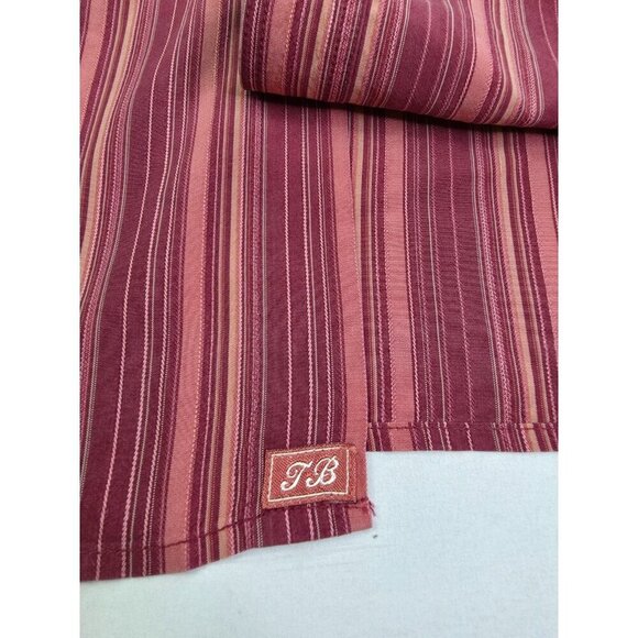 Tommy Bahama Size Large Mens Maroon Salmon Tan Stripe Logo Tag Silk L/S Shirt - Picture 6 of 10